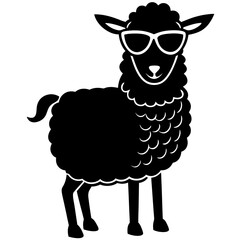 A sheep with sunglasses and a cool pose silhouette vector illustration 