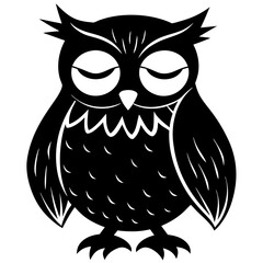 A silly owl with upside down eyes silhouette vector illustration