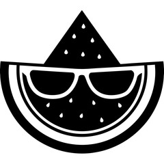 A smiling watermelon slice with sunglasses silhouette vector illustration 