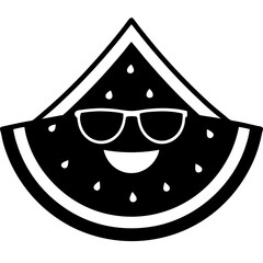 A smiling watermelon slice with sunglasses silhouette vector illustration 