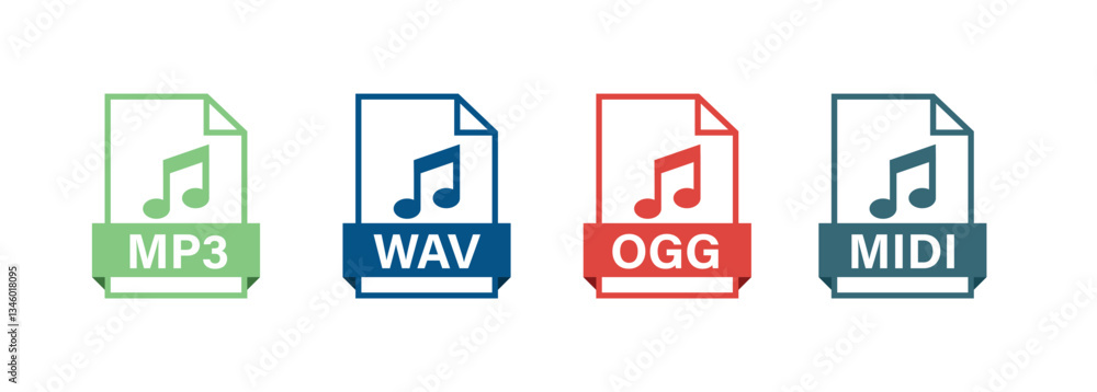 Poster music file type icons.audio file formats.