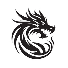 dragon head silhouette front view illustration, black and white suitable for icon logo decorative element