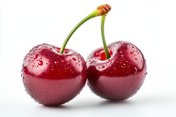 Cherries with water drops on a white background