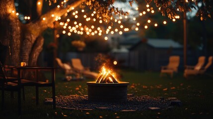Cozy Backyard Fire Pit Under String Lights