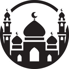 Islamic Mosque Logo - Crescent Moon and Minaret Vector Design