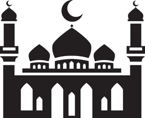 islamic Mosque Silhouette - Ramadan Kareem Crescent Moon Vector
