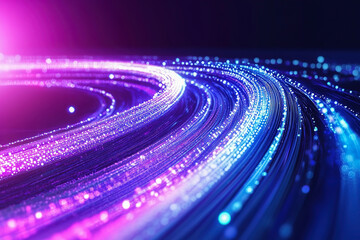 Gowing blue light trails and abstract digital elements in a captivating digital environment