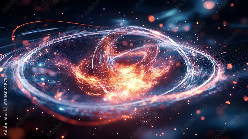 Poster Swirling energy vortex creating a cosmic fireball in deep space