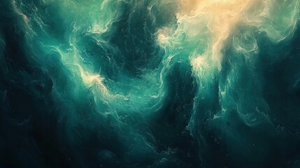 Obraz premium Abstract teal and beige swirling nebula cloudscape