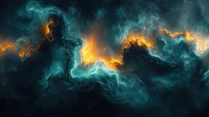 Fototapeta premium Cosmic Nebula Orange Teal Swirling Galaxy Art
