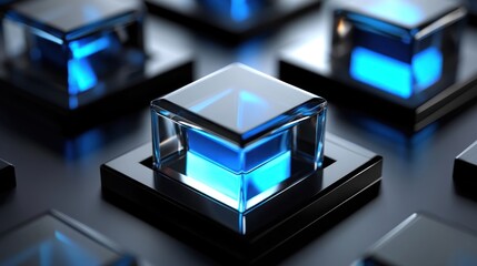 Blue glowing cubes, tech background, innovation