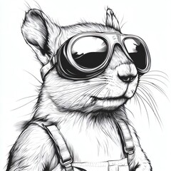 A cartoon of a squirrel wearing sunglasses and a helmet