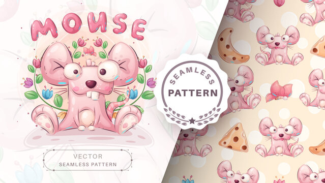 Cartoon character animal crazy mouse - seamless pattern sticker