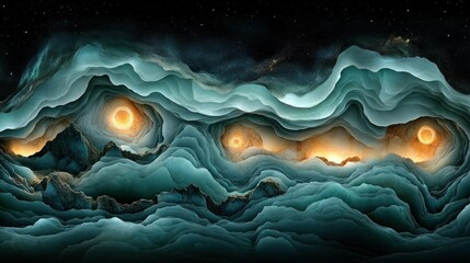 Obraz premium Cosmic Dreamscape Layered Mountainscape Art