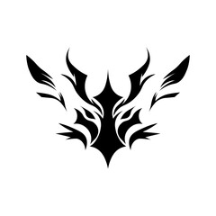 A silhouette of abstract symmetrical dragon face tattoo On white background.
