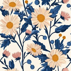 Aster flower plant flora bloom botany seamless pattern ornament design, tile