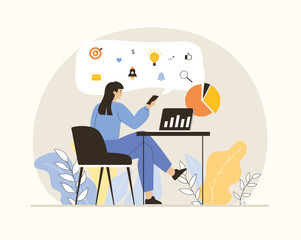 Mobile marketing web concept. Digital marketing and promotion in mobile application. Advertising campaign in social media. Flat vector illustration.