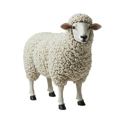 Fototapeta premium A realistic image of a sheep with thick, curly wool, standing and looking forward.