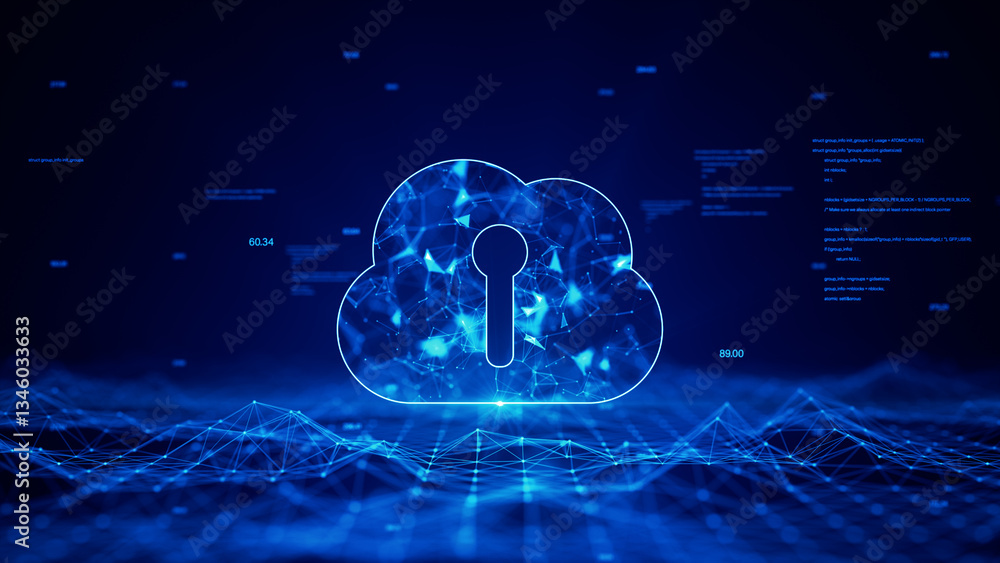 Poster Cloud computing and big data concept. Connecting network abstract blue futuristic background. 3D rendering.