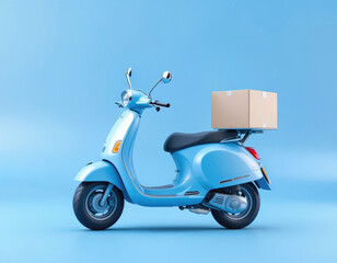 Delivery Scooter with Package on Blue Background - Courier Service Concept
