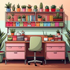 Flat Style Vector Representation of a Contemporary Storage Cabinet