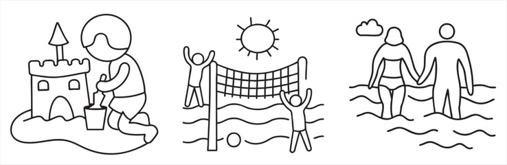 A fun beach scene with people playing and enjoying the sun.