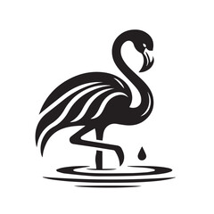 Black swan vector illustration on a lake with nature and wildlife elements