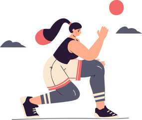 a fat women exercise to stay healthy, Energetic Woman Doing High Knees