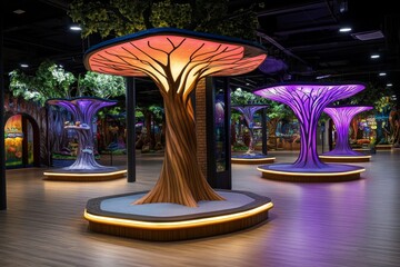 A fairy-tale kingdom amusement park with glowing candy-themed rides and talking animals welcoming visitors