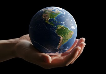 Photorealistic Globe in a Lifelike Hand &ndash; A Detailed 3D Representation of Our Planet