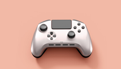 Realistic grey video game joysticks or gamepads on pink background