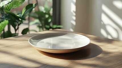 Empty Plate, Sunlight, Wooden Table