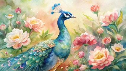 painting of peacock in the garden