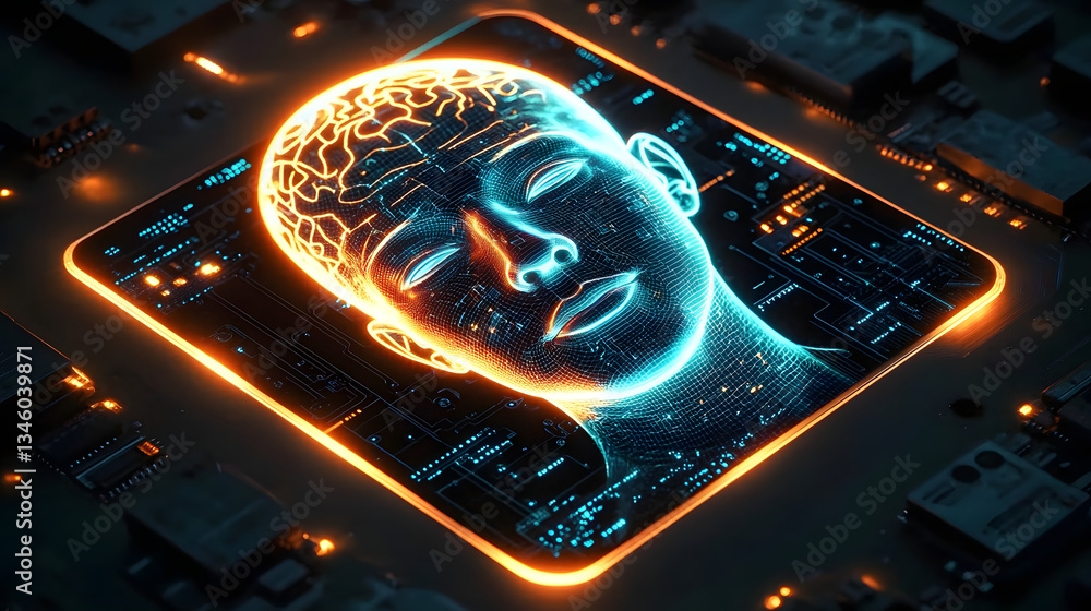 Aufkleber digital mind: a futuristic illustration depicts the concept of artificial intelligence with a glowin