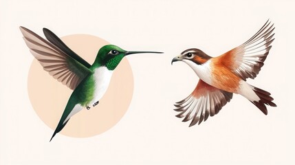 Obraz premium Watercolor Comparison of Hummingbird and Hawk Lung with Detailed Features and Colors