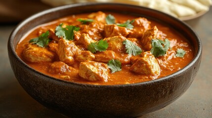Appetizing Chicken Tikka Masala Curry Dish Served in a Bowl with Fresh Cilantro