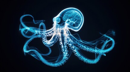 Transparent Skeletal Anatomy of an Octopus in Radiant Blue Light