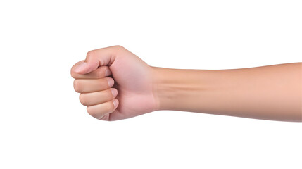 Close Up of Isolated Human Hand Forming a Clenched Fist Gesture Against Transparent Background Showing Strength Power and Control in Human Body Anatomy