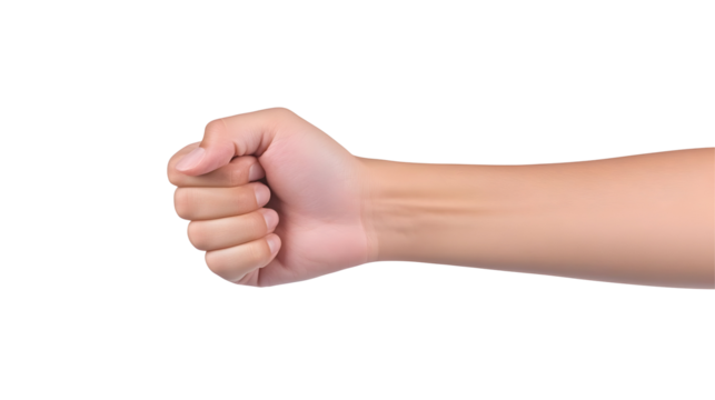 Close Up of Isolated Human Hand Forming a Clenched Fist Gesture Against Transparent Background Showing Strength Power and Control in Human Body Anatomy