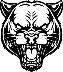 Vector Cartoon Hand Drawn Angry Black Panther Head Line Art