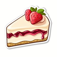 Strawberry Cheesecake Delight: A close-up of a tempting slice of strawberry cheesecake, featuring a creamy texture and a vibrant red strawberry topping.