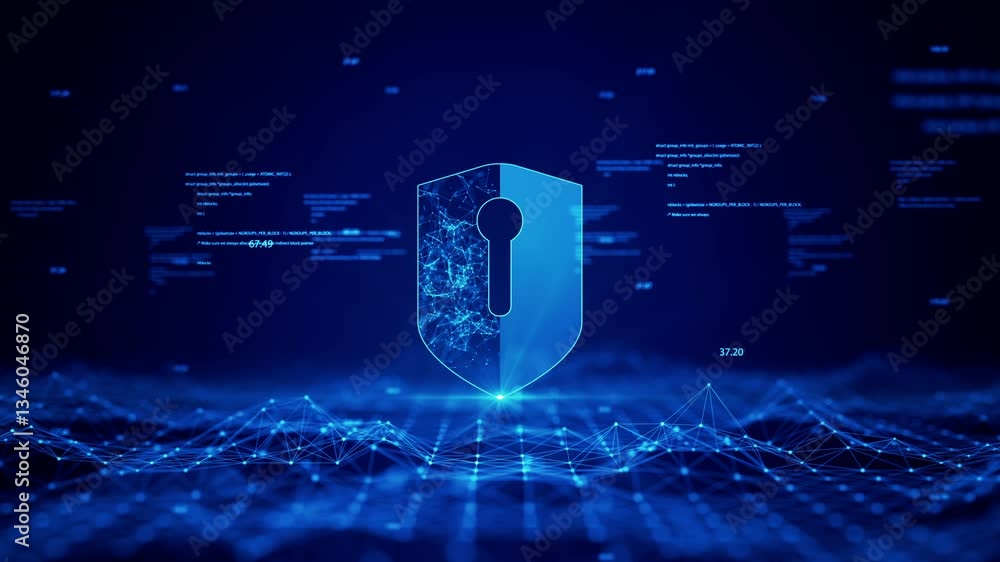 Poster cyber security technology concept shield protection connection big data concept. abstract blue futur