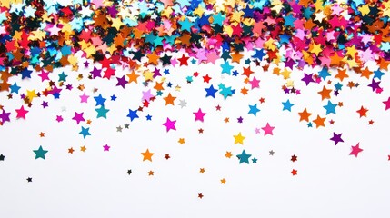 Vibrant Star Shaped Confetti Scattered on a White Background