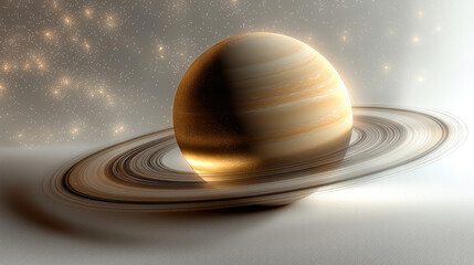 stunning depiction of planet with prominent rings, showcasing blend of golden and brown hues against starry background. celestial body appears majestic and captivating, evoking sense of wonder