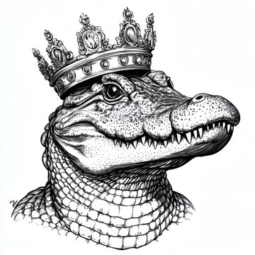 A crocodile with a crown on its head