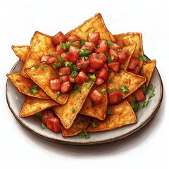 Mexican nachos national cuisine dish isolated on white background, colorful cartoon illustration