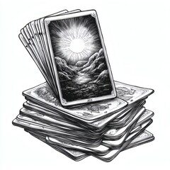 A deck of tarot cards is stacked on top of each other