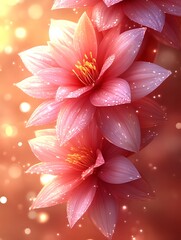 Fototapeta premium Dewy pink flowers with bokeh background.