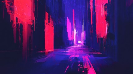 Abstract depiction of a city street with vivid neon colors