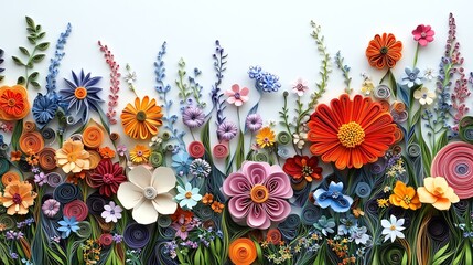 Obraz premium colorful, layered paper quilling technique A vibrant display of colorful paper flowers in a creative arrangement.